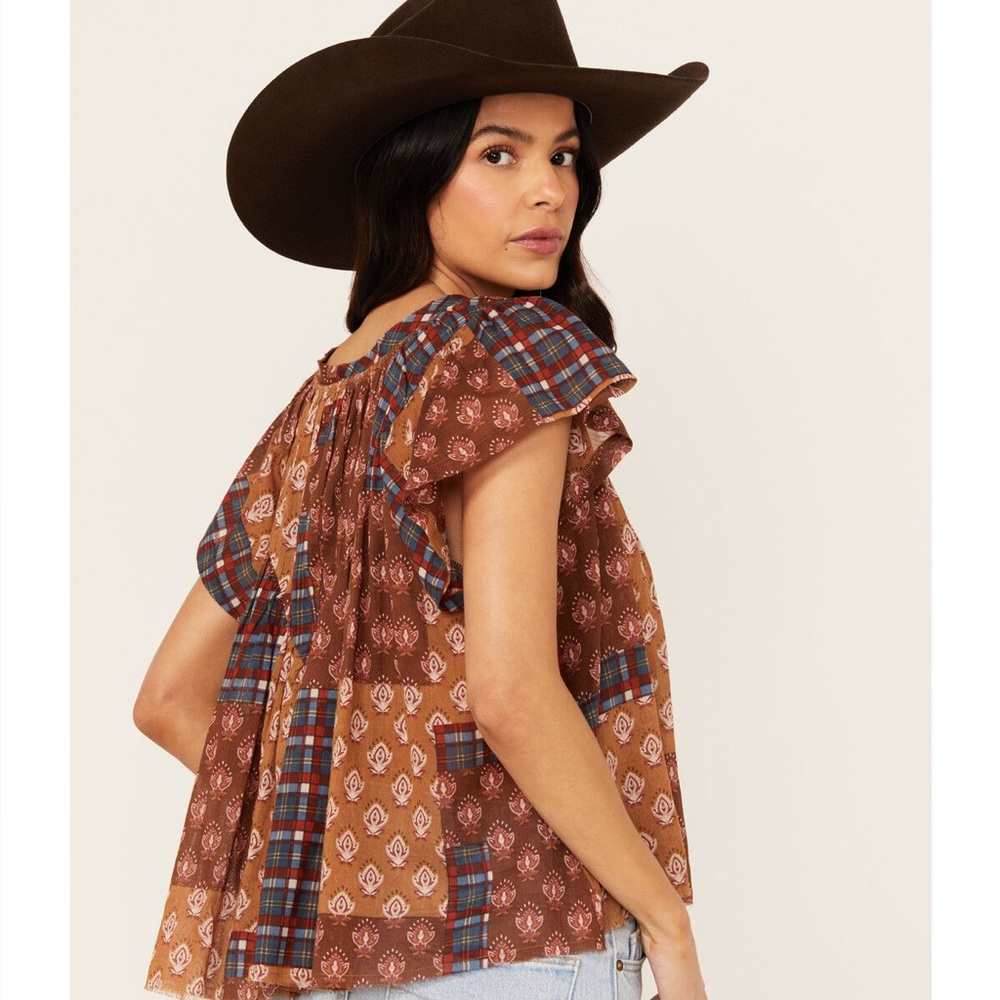 Cleo + Wolf Bogata Patchwork Printed Top Size Med… - image 3